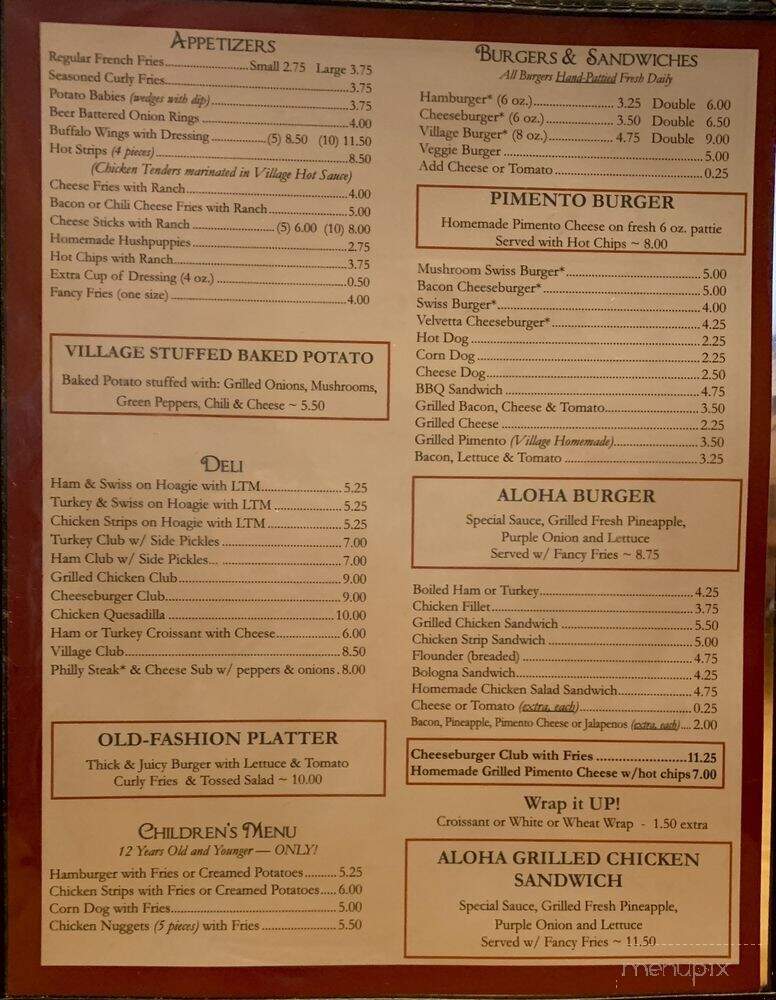 Village Restaurant - Denton, NC menu_pic