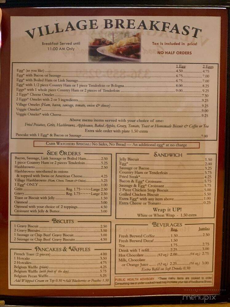 Village Restaurant - Denton, NC menu_pic