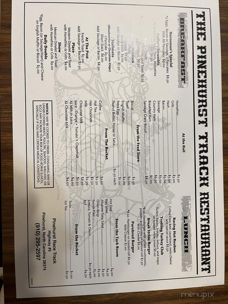 Pinehurst Track Restaurant - Pinehurst, NC menu_pic