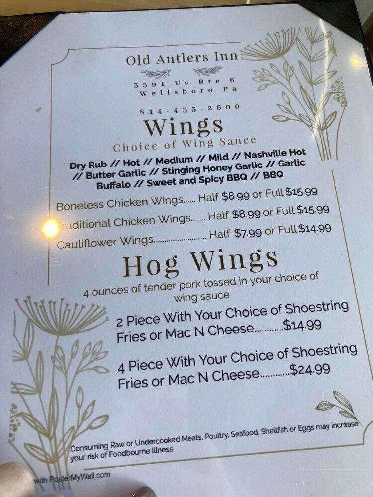 Antlers Inn - Galeton, PA menu_pic