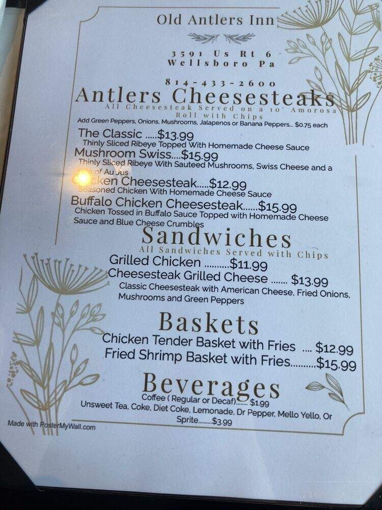 Antlers Inn - Galeton, PA menu_pic