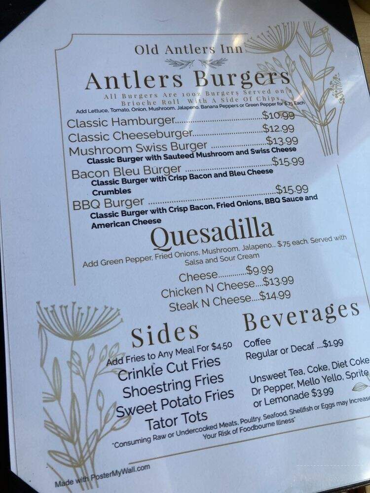 Antlers Inn - Galeton, PA menu_pic