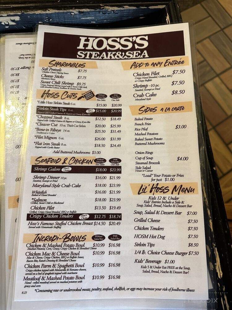 Hoss's Steak & Sea House - Greensburg, PA menu_pic