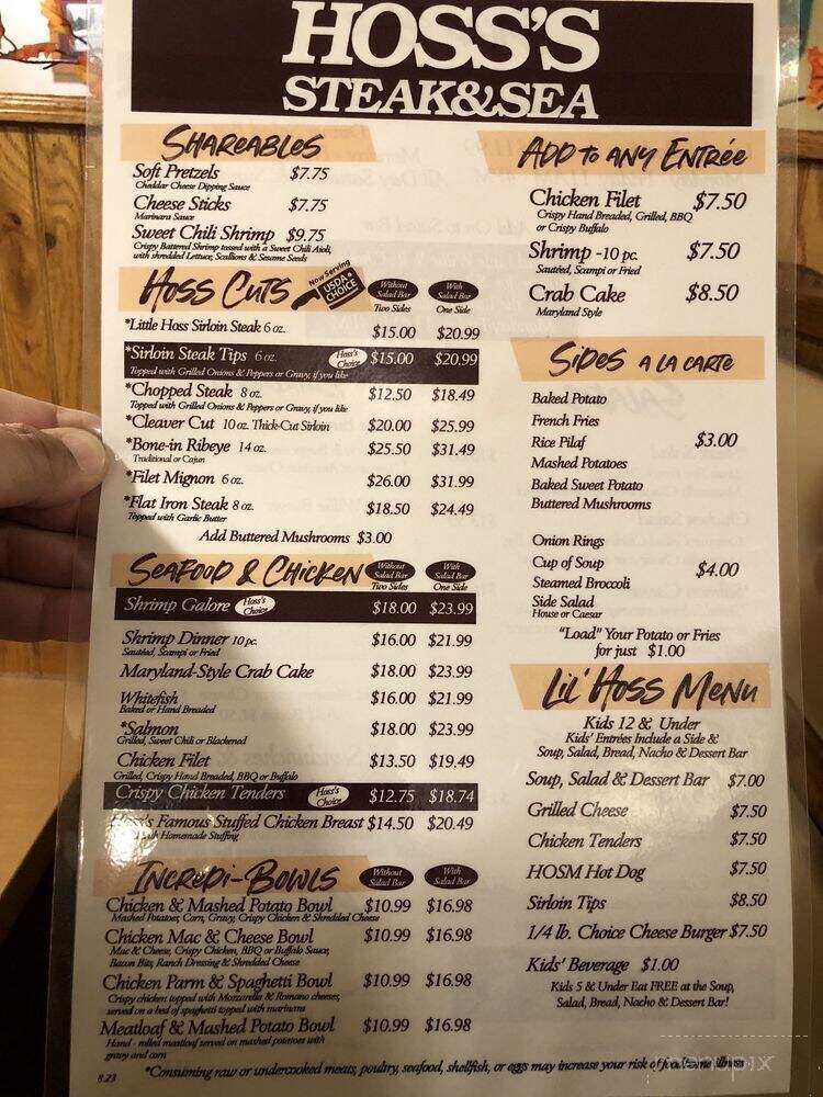 Hoss's Steak & Sea House - Altoona, PA menu_pic