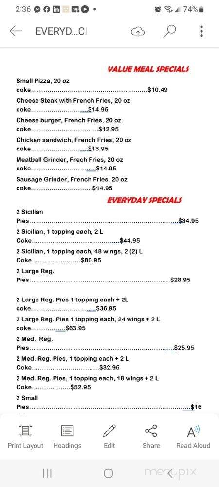 Rossi's Pizzeria & Family - Quakertown, PA menu_pic