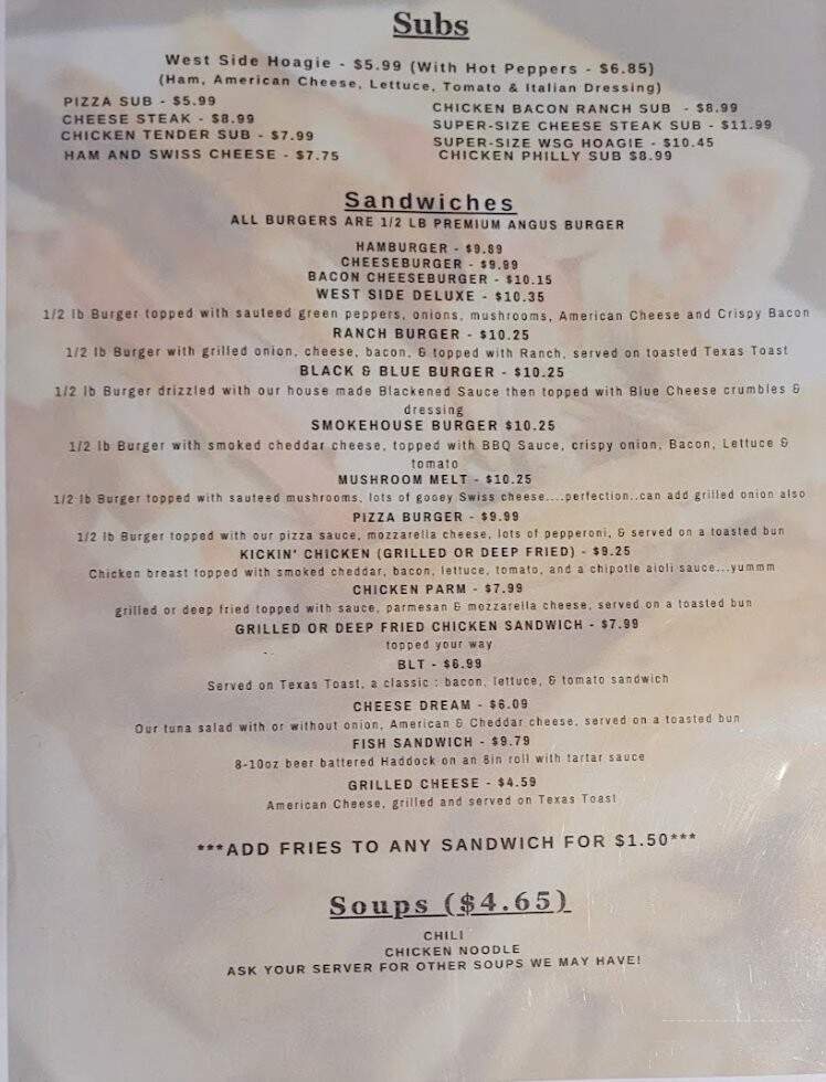 West Side Grill - Kane, PA menu_pic