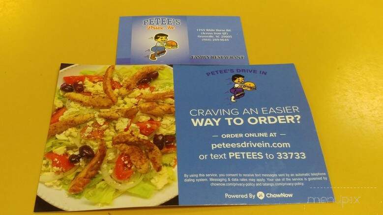 Petee's Drive In - Greenville, SC menu_pic