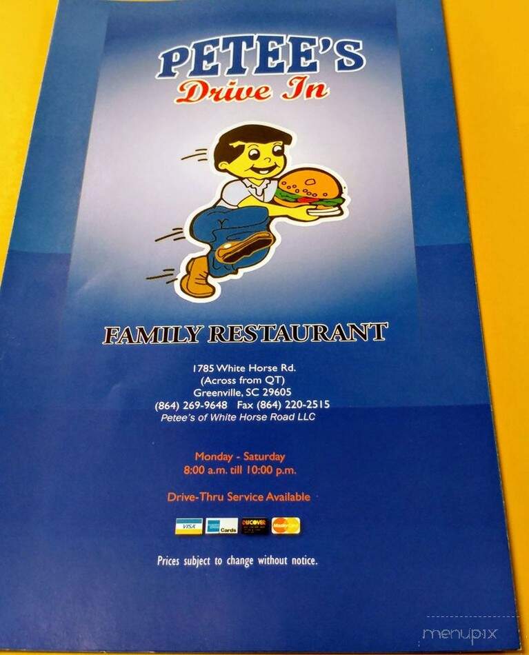 Petee's Drive In - Greenville, SC menu_pic