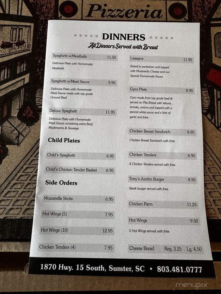 Tony's Place - Sumter, SC menu_pic