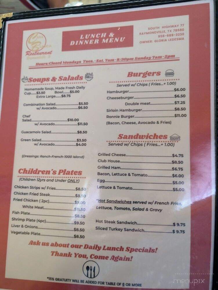 Casa Blanca Restaurant - Raymondville, TX menu_pic