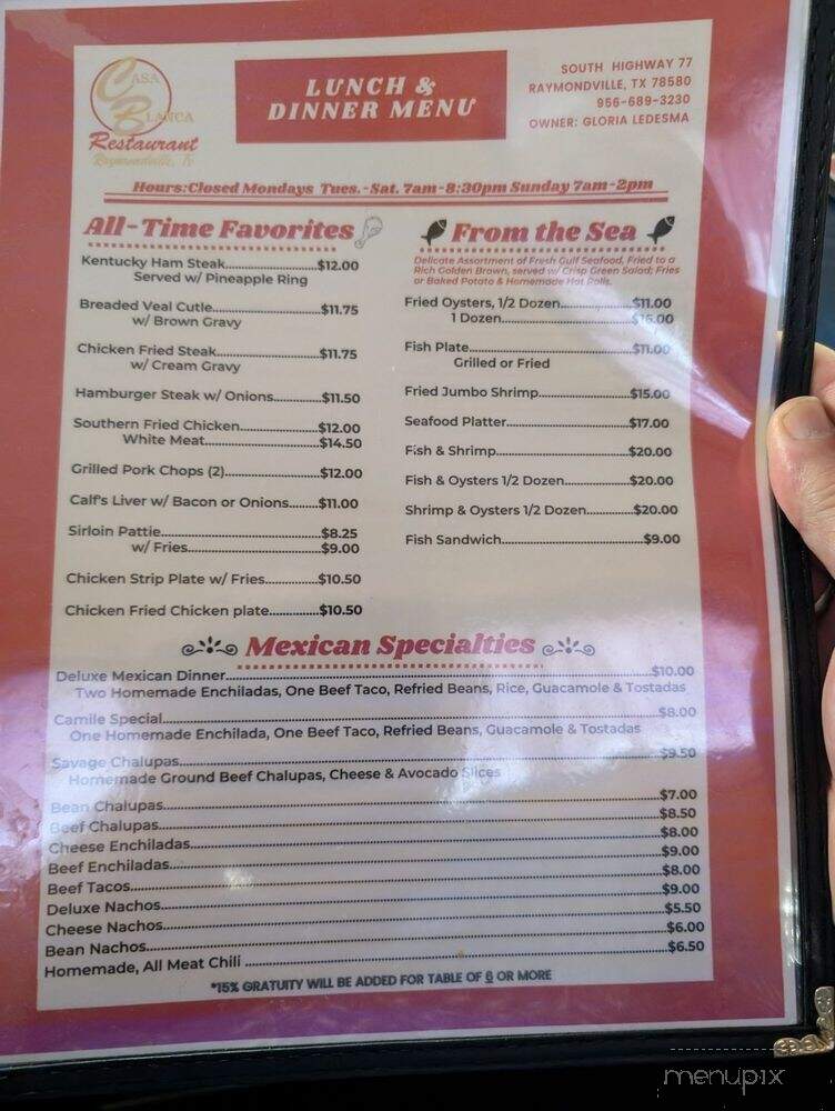 Casa Blanca Restaurant - Raymondville, TX menu_pic