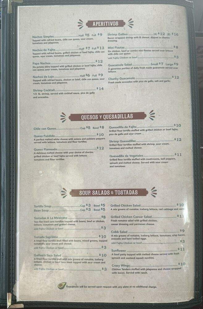 Galileo's Mexican Grill - Bellville, TX menu_pic