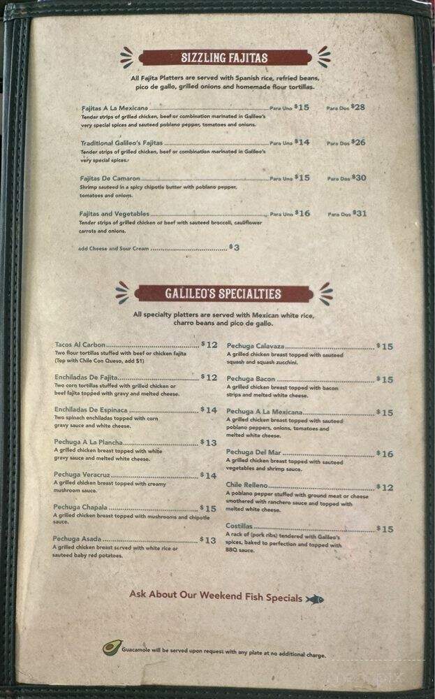 Galileo's Mexican Grill - Bellville, TX menu_pic