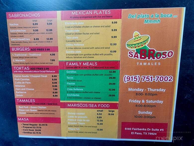 Sabroso Mexican Food - El Paso, TX menu_pic