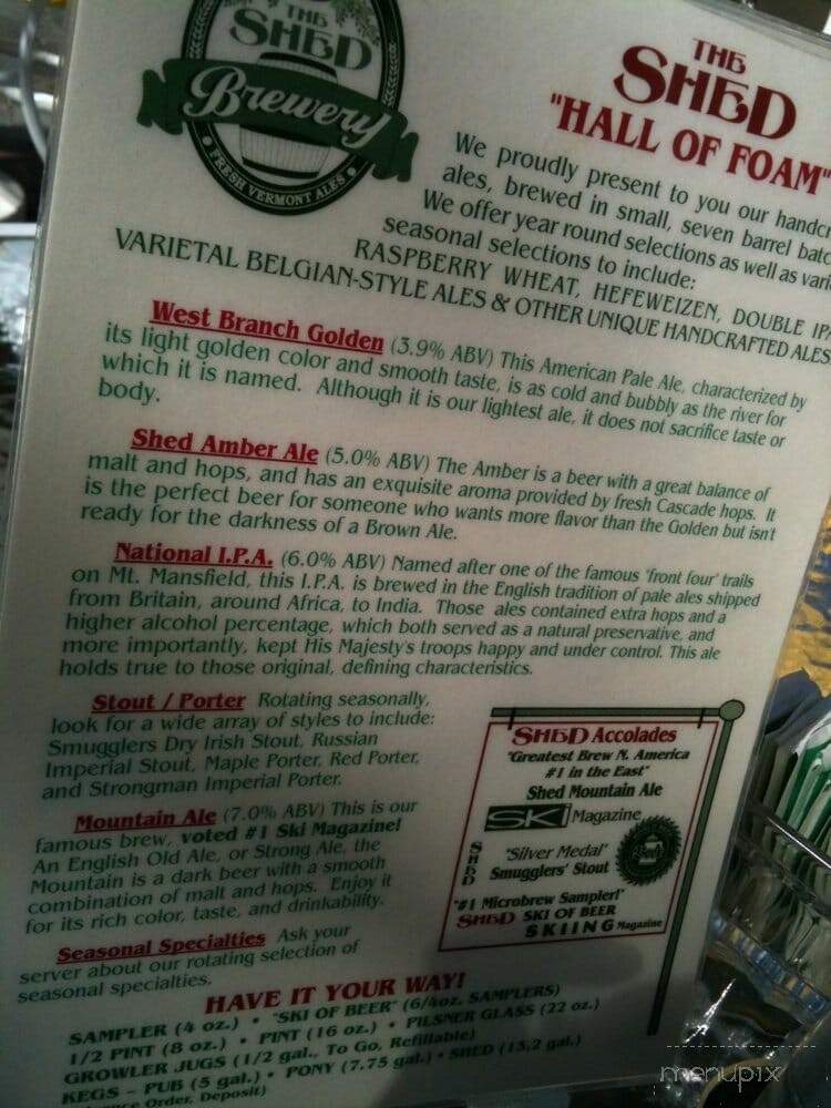 Shed Restaurant & Brewery - Stowe, VT menu_pic
