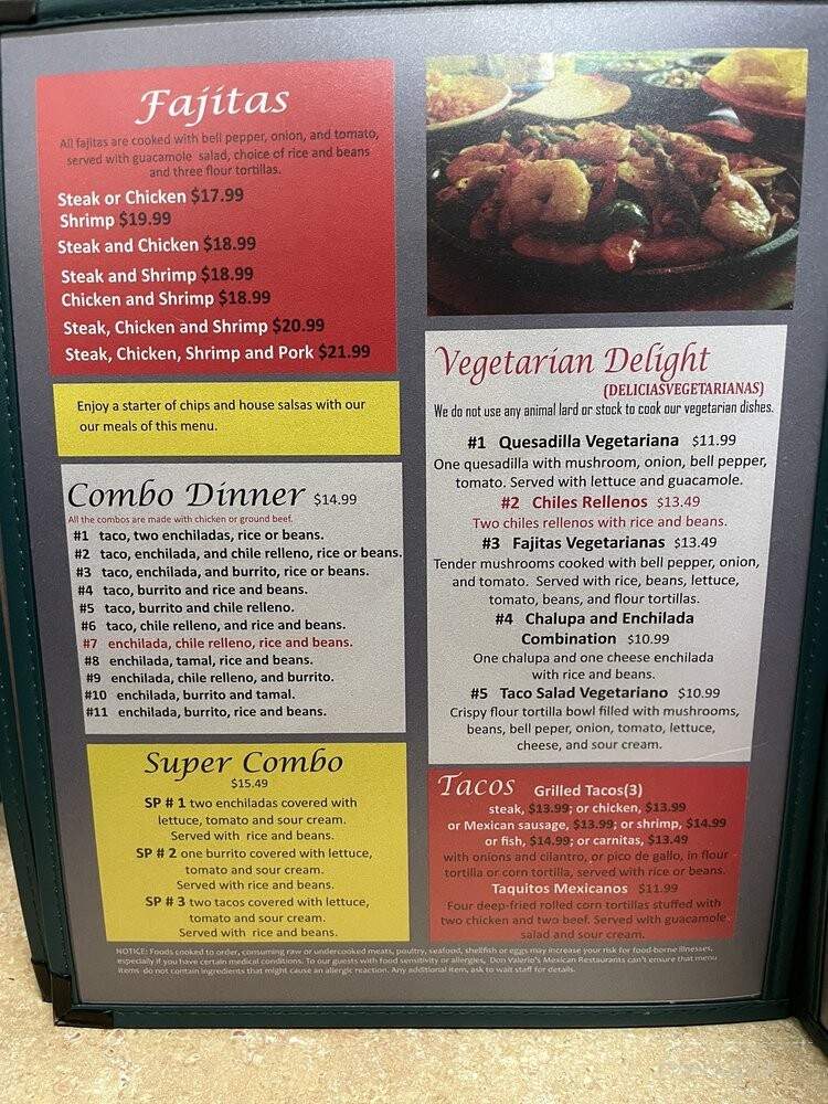 Don Valerio Mexican Restaurant - Melfa, VA menu_pic