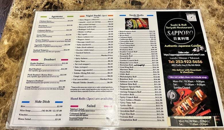 Sapporo & Sushi Restaurant - Tacoma, WA menu_pic