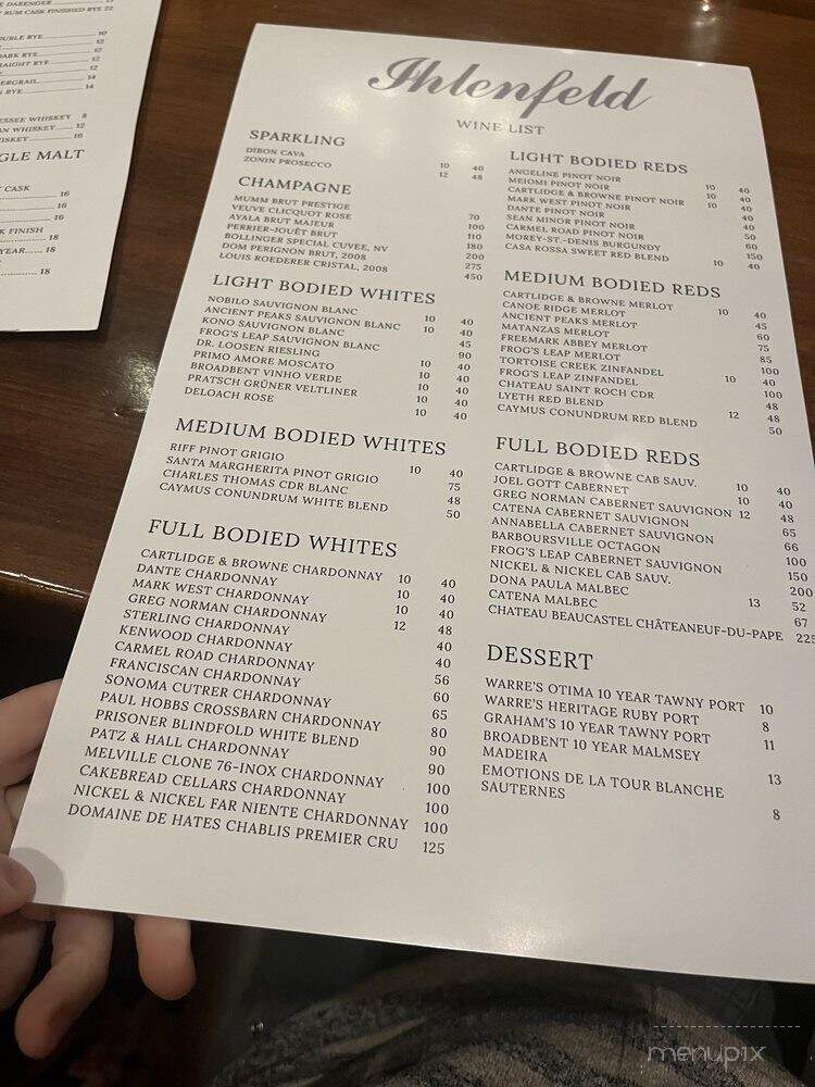 Ihlenfeld Dining Room - Wheeling, WV menu_pic