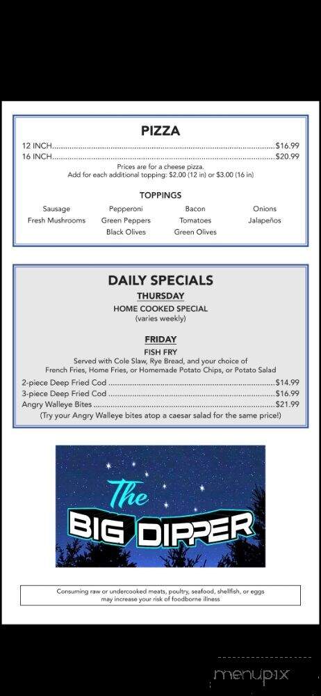 Northern Aire Bar - Park Falls, WI menu_pic