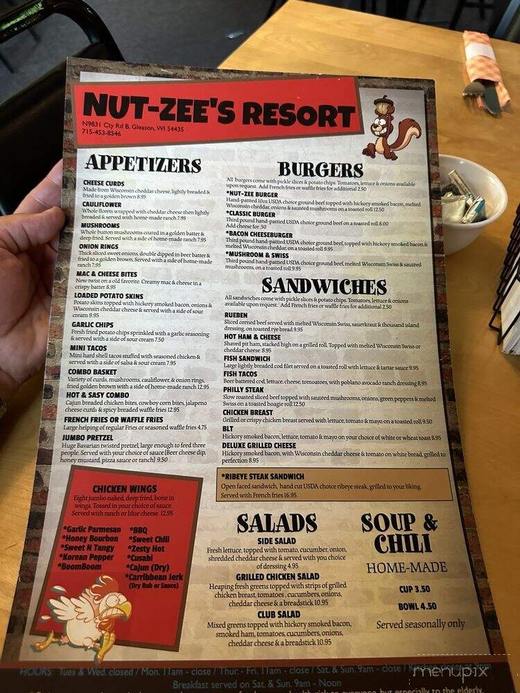 Nut Zee's Inn Restaurant - Gleason, WI menu_pic