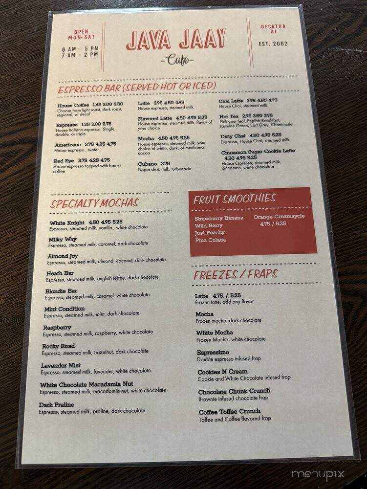 Java Jaay In The Mall - Decatur, AL menu_pic