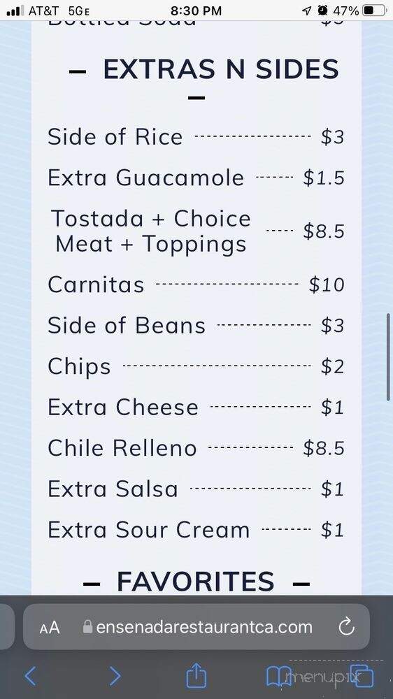 Ensenada Restaurant - Benicia, CA menu_pic