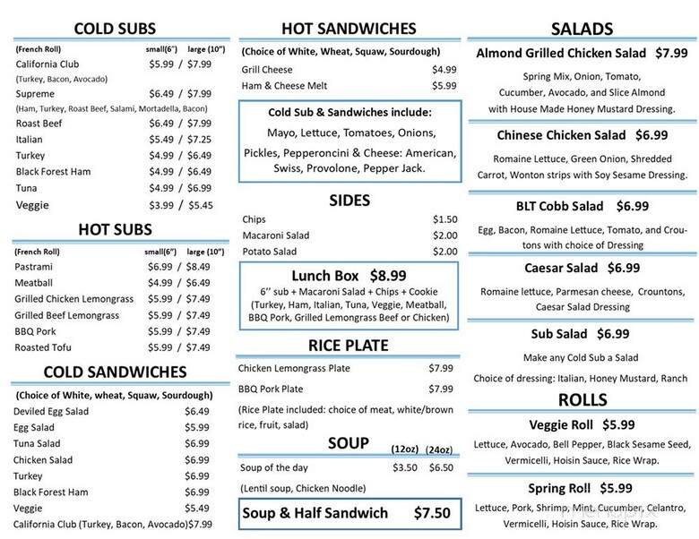 Sub Shop Sandwich - Anaheim, CA menu_pic
