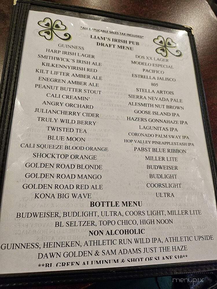 Liam's Irish Pub - Colton, CA menu_pic