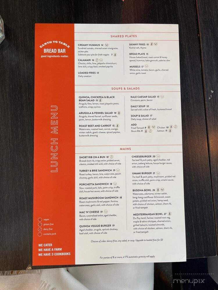 Earth To Table: Bread Bar - Guelph, ON menu_pic