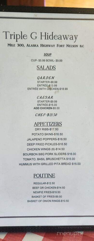 Triple G Hideaway - Fort Nelson, BC menu_pic