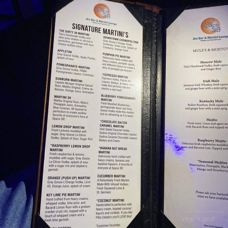Space 39 Martini Bar & Lounge - Fort Myers, FL menu_pic