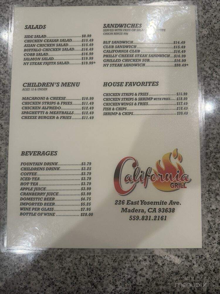 California Grill - Madera, CA menu_pic