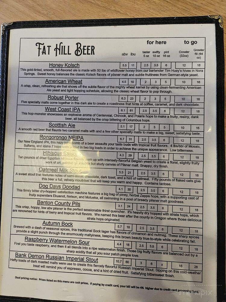 Fat Hill Brewing - Mason City, IA menu_pic