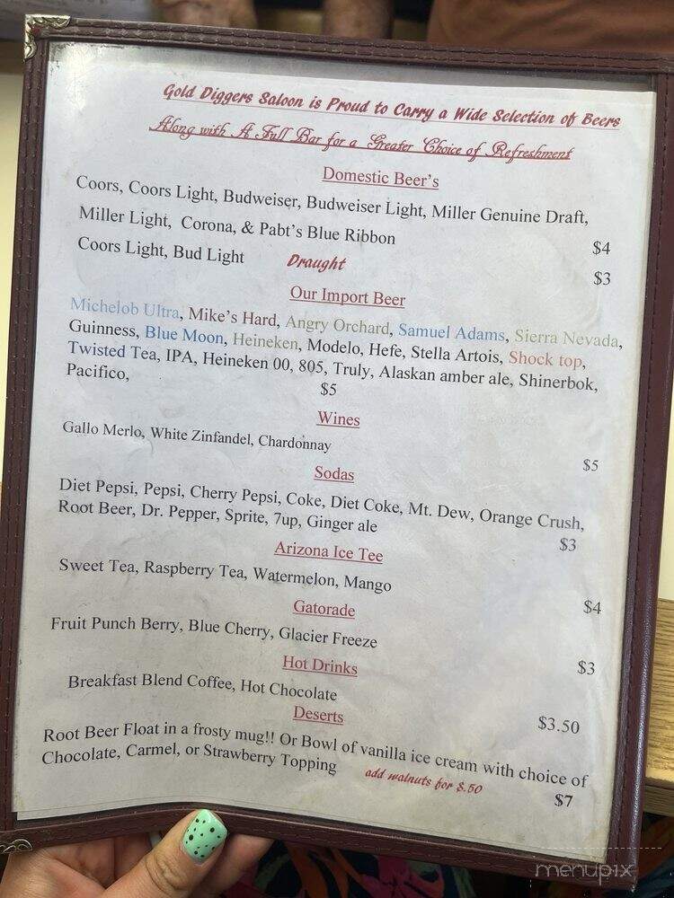 Gold Digggers Saloon - Lovelock, NV menu_pic