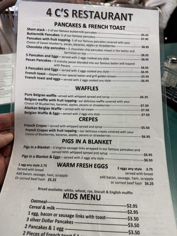 4 C's Restaurant - Culpeper, VA menu_pic