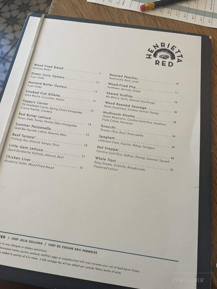 Henrietta Red - Nashville, TN menu_pic