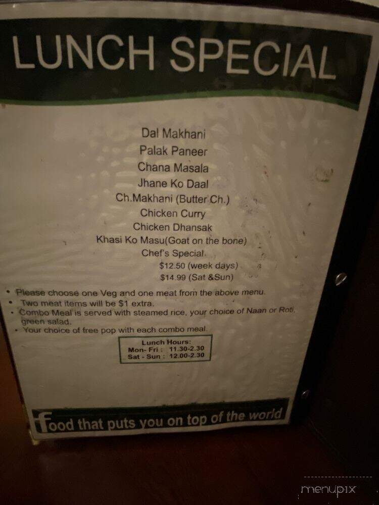 Mt Everest Restaurant - Toronto, ON menu_pic