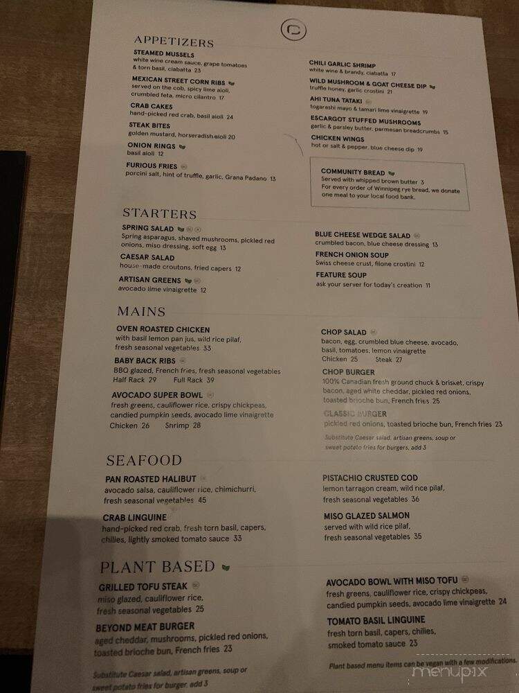 Chop Steakhouse & Bar - Oakville, ON menu_pic