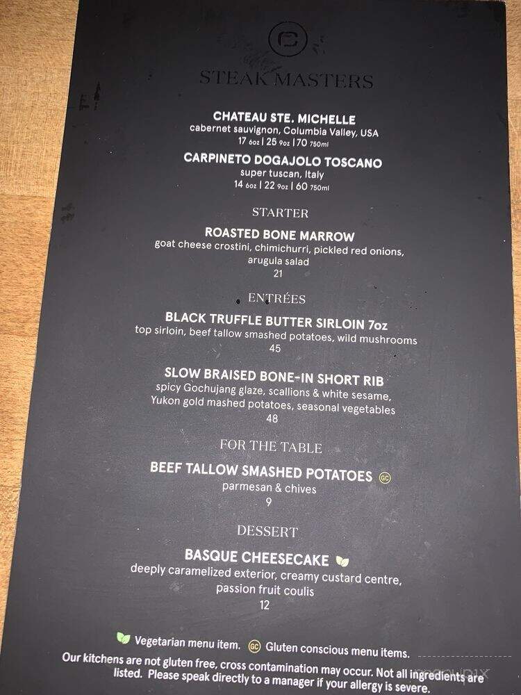 Chop Steakhouse & Bar - Oakville, ON menu_pic