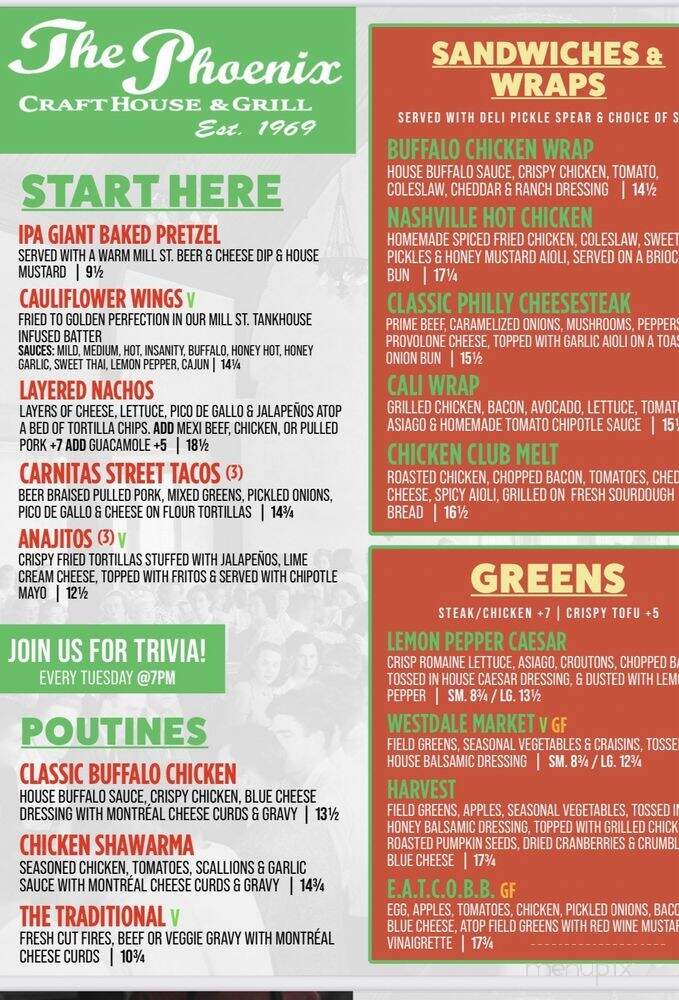 The Phoenix Bar & Grill - Hamilton, ON menu_pic