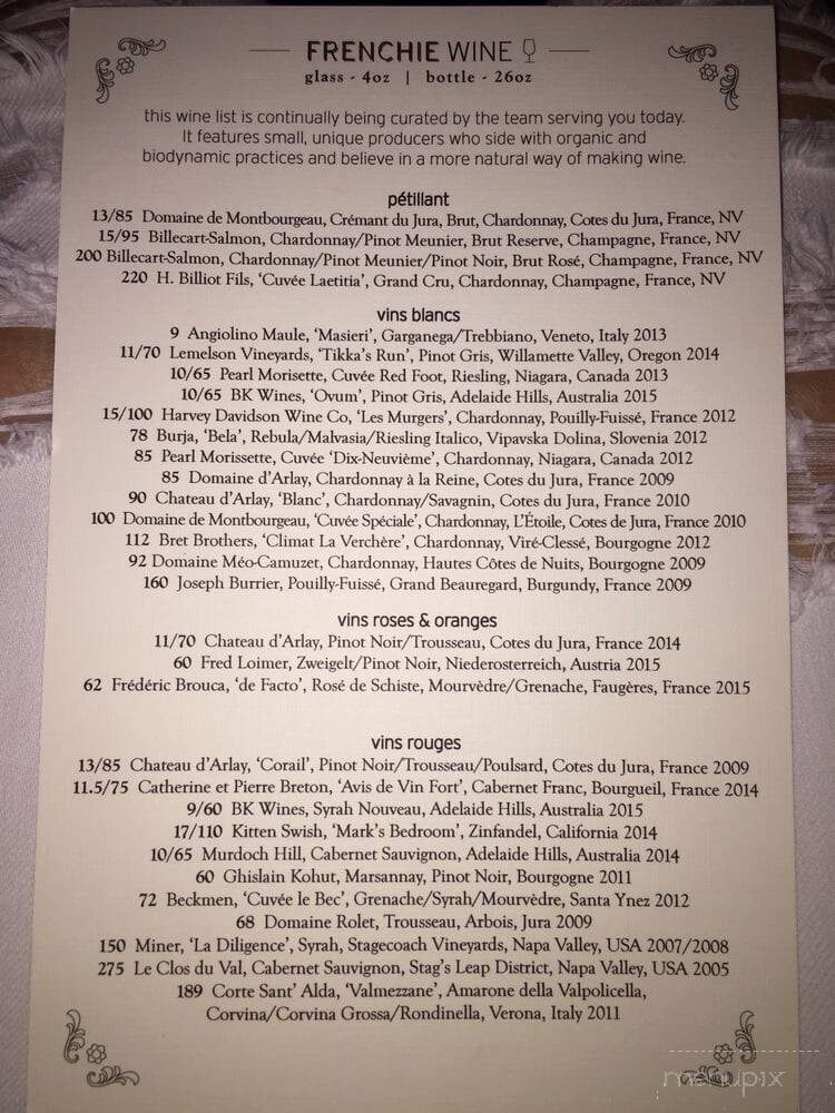 Frenchie Wine Bar - Calgary, AB menu_pic