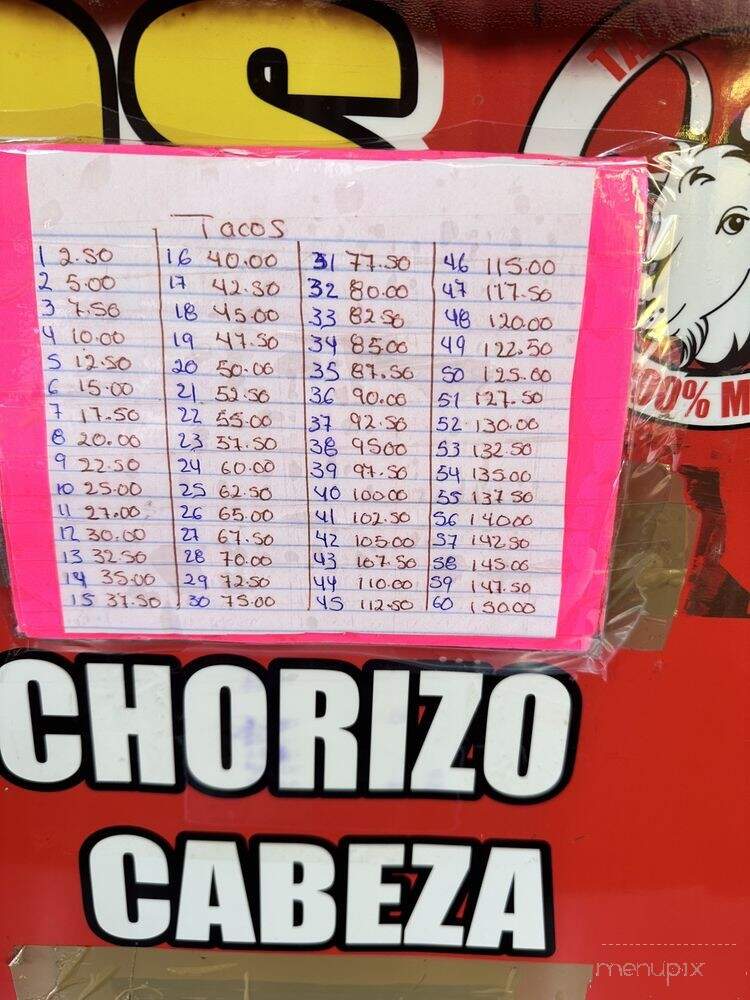 Tacos El Chivo - Los Angeles, CA menu_pic