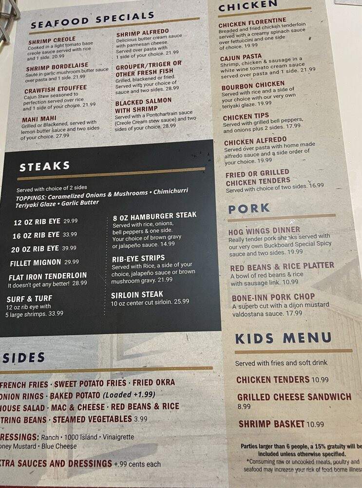 Buckboard Restaurant - Andalusia, AL menu_pic