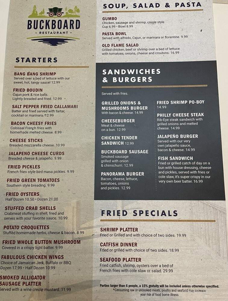 Buckboard Restaurant - Andalusia, AL menu_pic