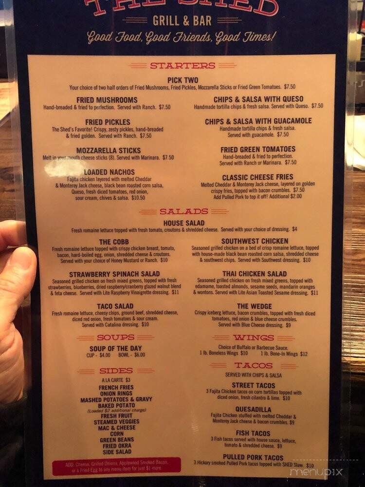 The Shed - Weatherford, OK menu_pic