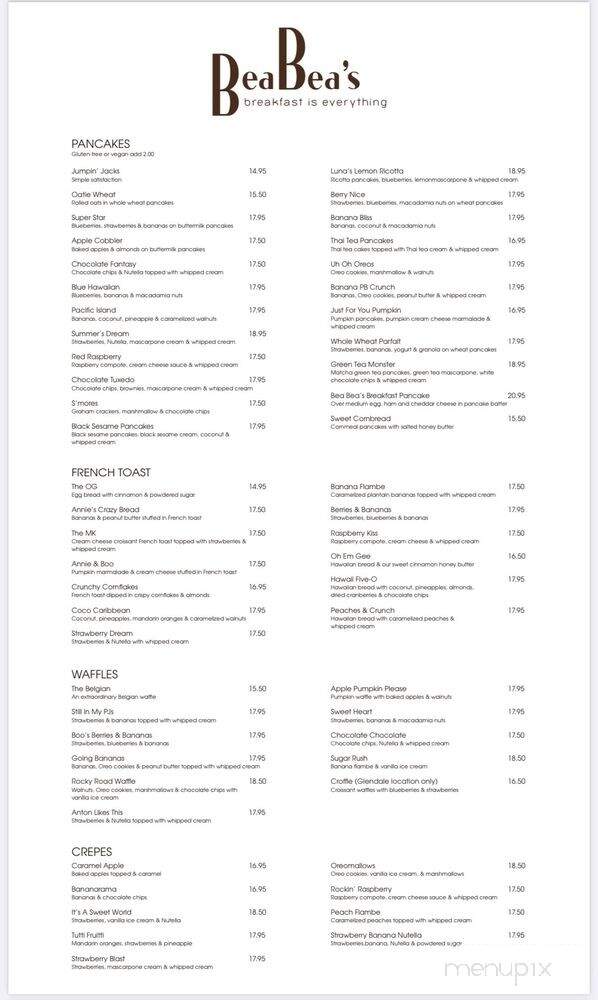 Bea Bea's - Glendale, CA menu_pic
