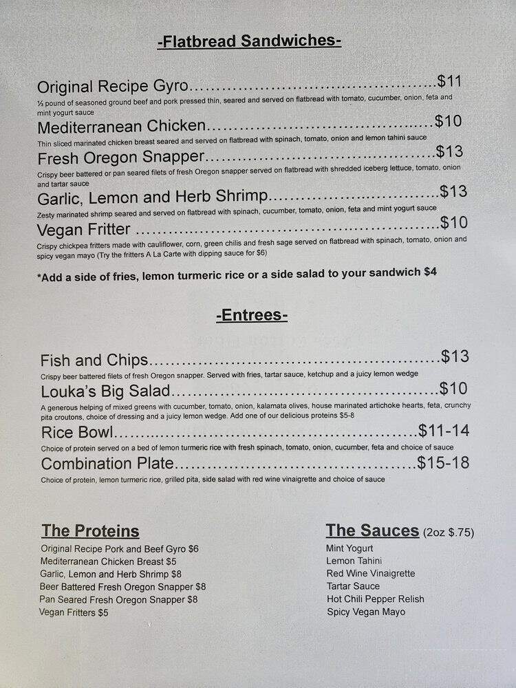 Louka's Mediterranean Bistro - Eugene, OR menu_pic