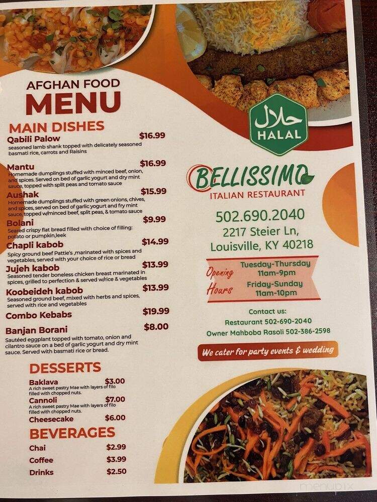 Bellissimo - Louisville, KY menu_pic