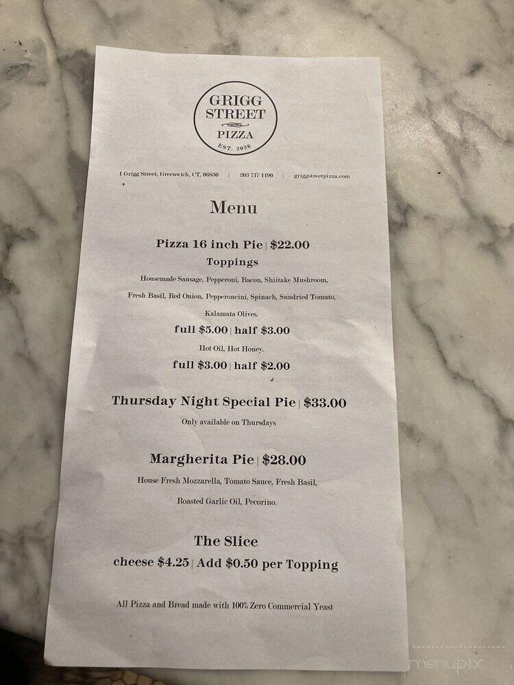 Grigg Street Pizza - Greenwich, CT menu_pic