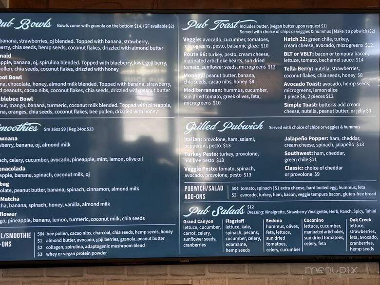 Juice Pub & Eatery - Flagstaff, AZ menu_pic